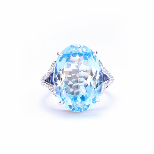 9ct White Gold Topaz Sapphire & Diamond Cocktail Ring