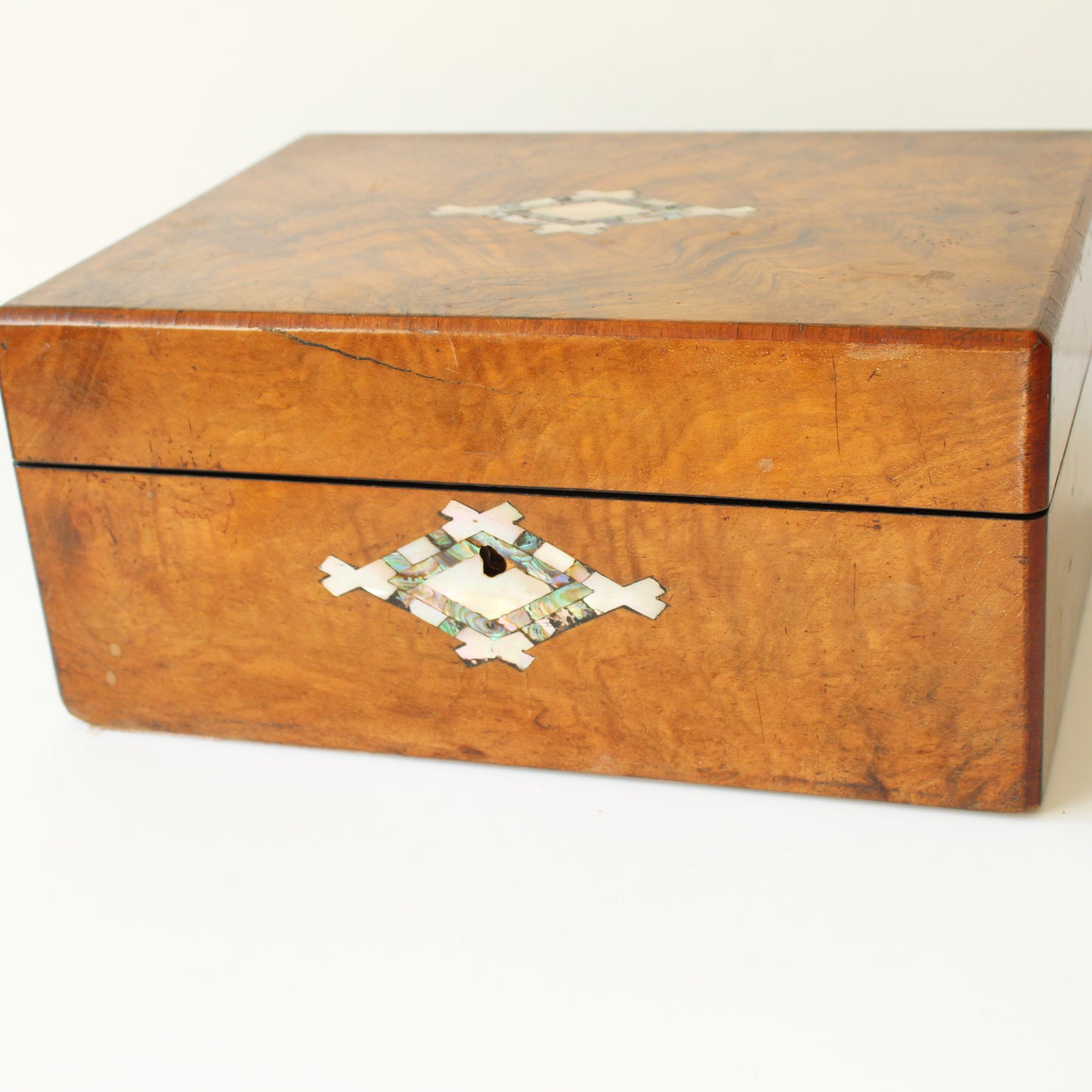 Antique Walnut Multi Ring Jewelery Box with Pearl Inlay