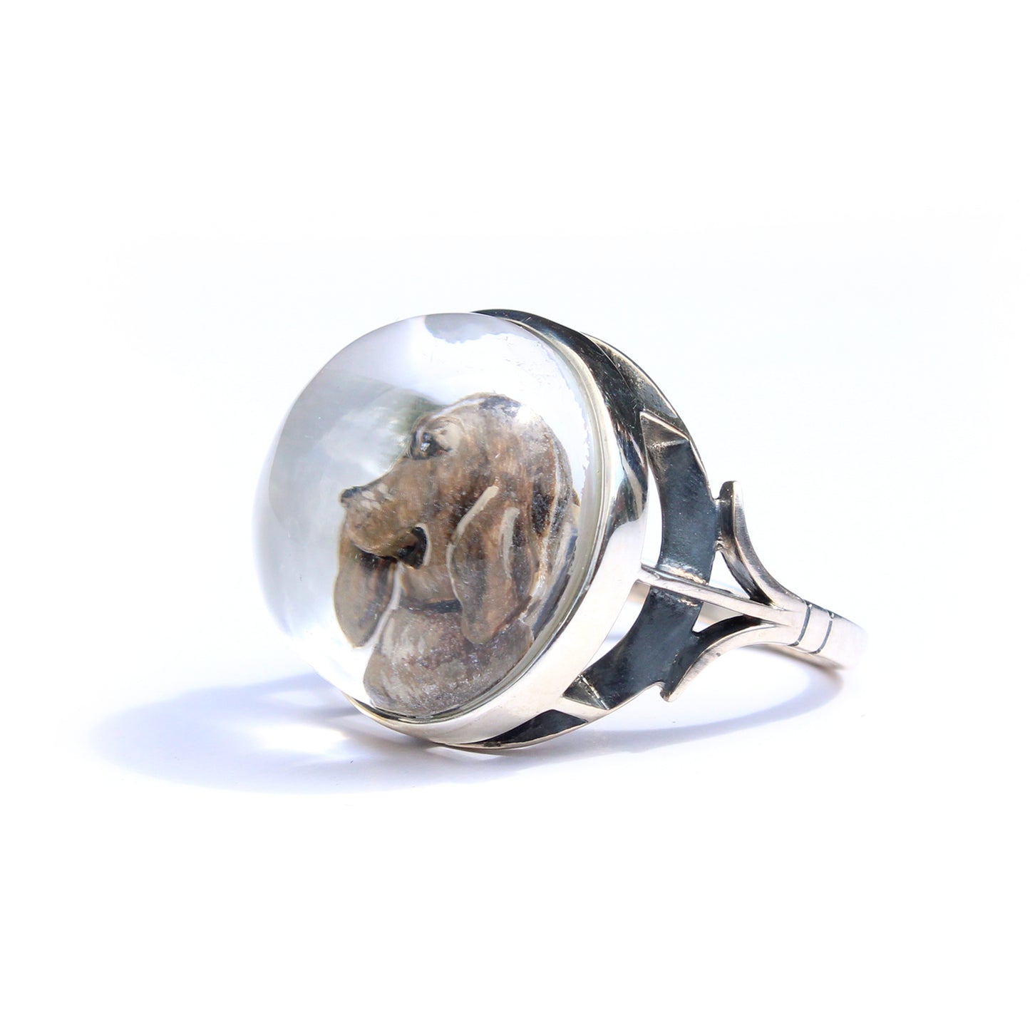 Vintage Sterling Silver Essex Crystal Ring with Spaniel Dog