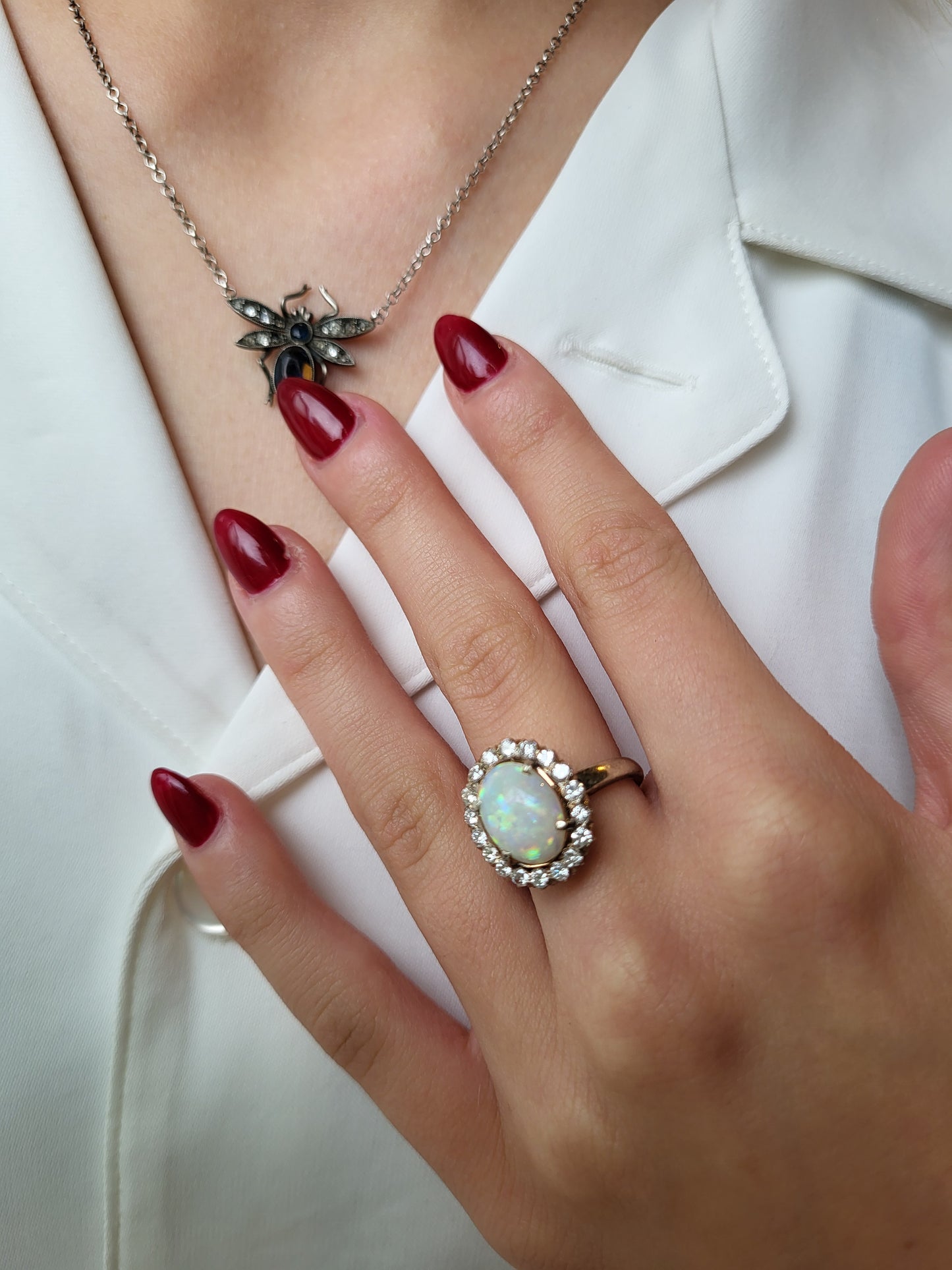 9ct Gold & Silver Opal Diamond Halo Ring