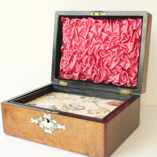 Antique Walnut Multi Ring Jewelery Box with Pearl Inlay