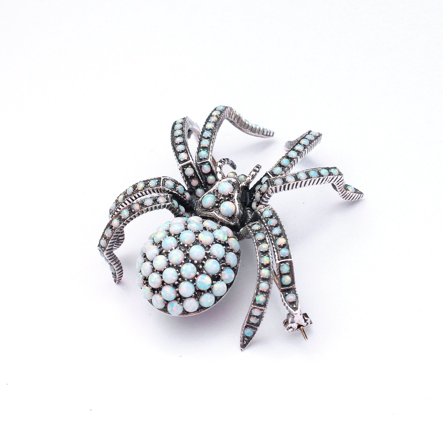 Large Sterling Silver Opal Spider Brooch
