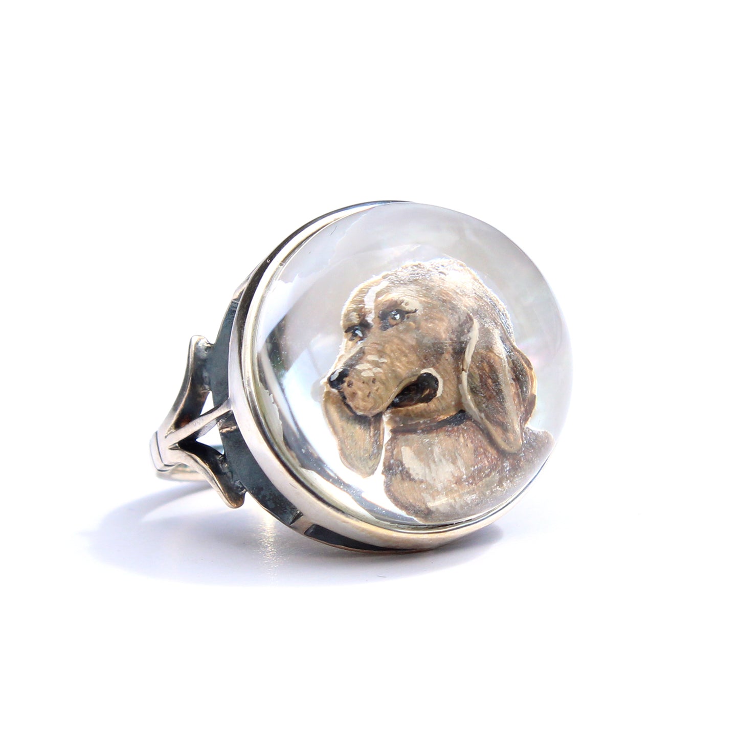 Vintage Sterling Silver Essex Crystal Ring with Spaniel Dog