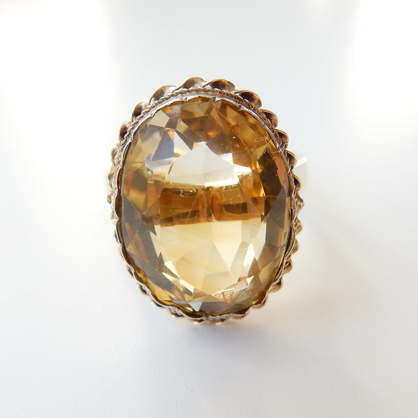 Antique Silver & 9ct Gold Citrine Cocktail Ring