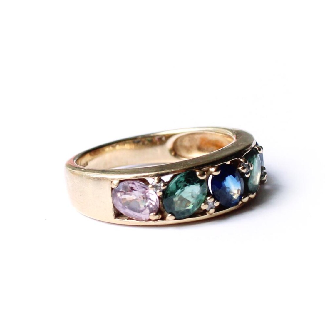 9ct Multi Sapphire & Diamond Ring Size 6.75/ UK N