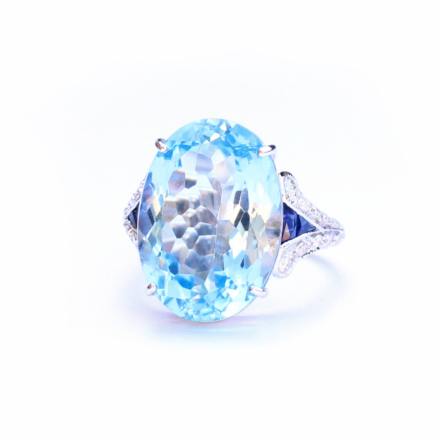 9ct White Gold Topaz Sapphire & Diamond Cocktail Ring