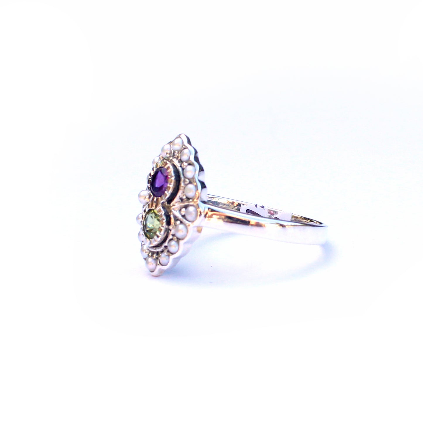 Sterling Silver Opal Peridot & Amethyst Suffragette Style Ring