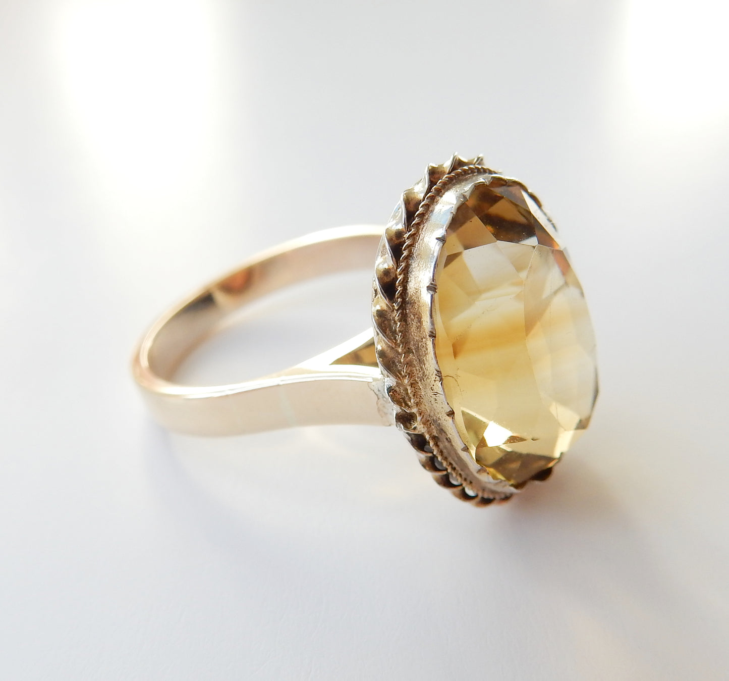 Antique Silver & 9ct Gold Citrine Cocktail Ring