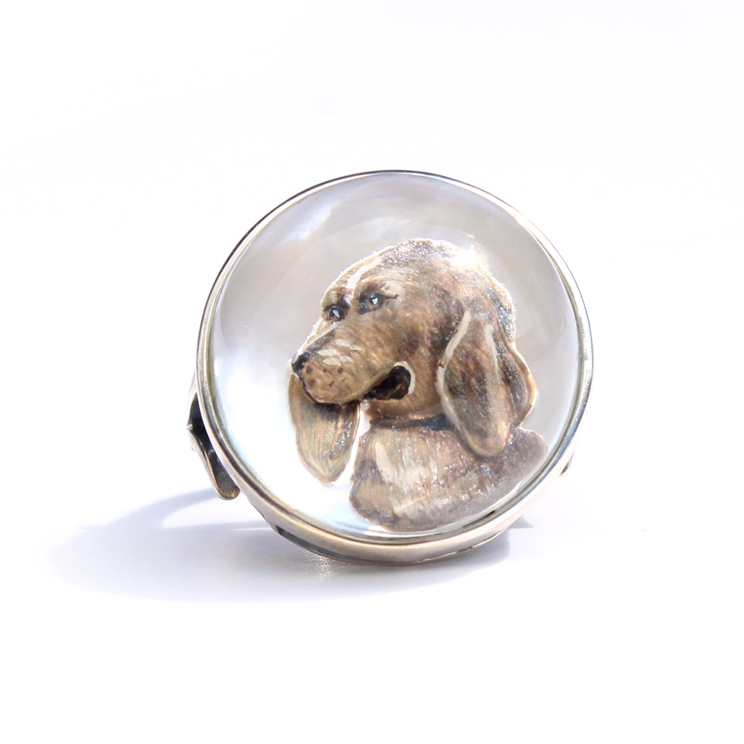Vintage Sterling Silver Essex Crystal Ring with Spaniel Dog