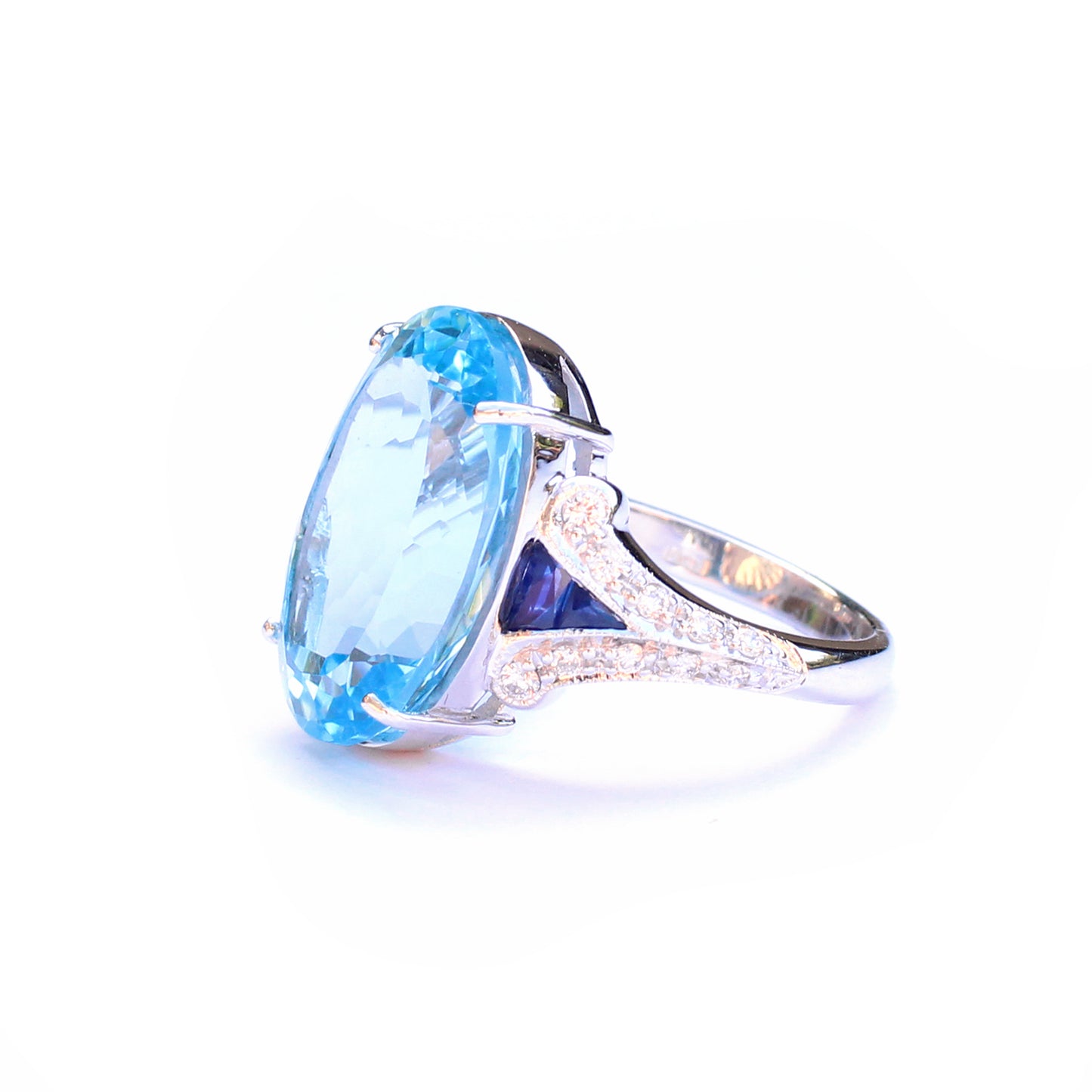 9ct White Gold Topaz Sapphire & Diamond Cocktail Ring