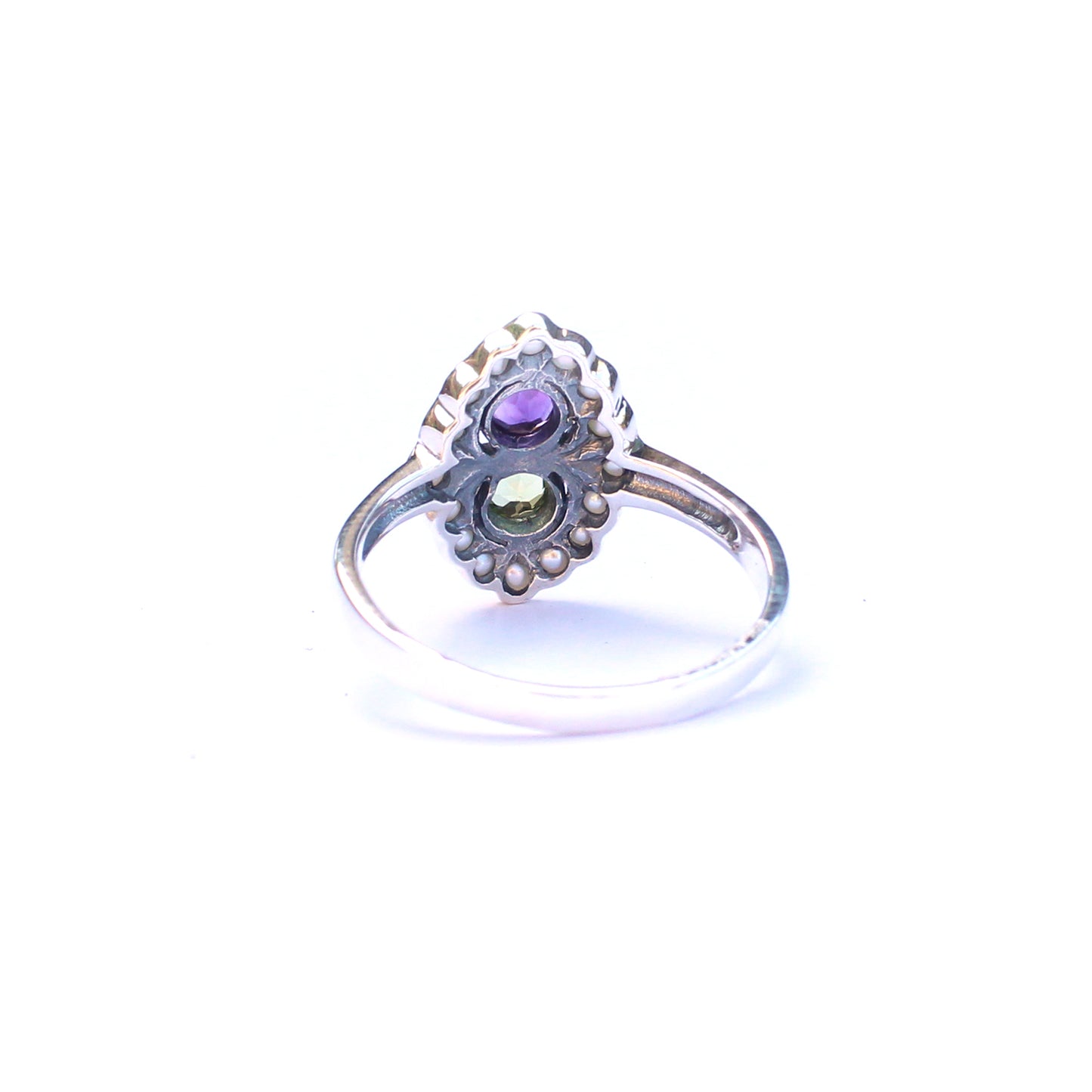 Sterling Silver Opal Peridot & Amethyst Suffragette Style Ring