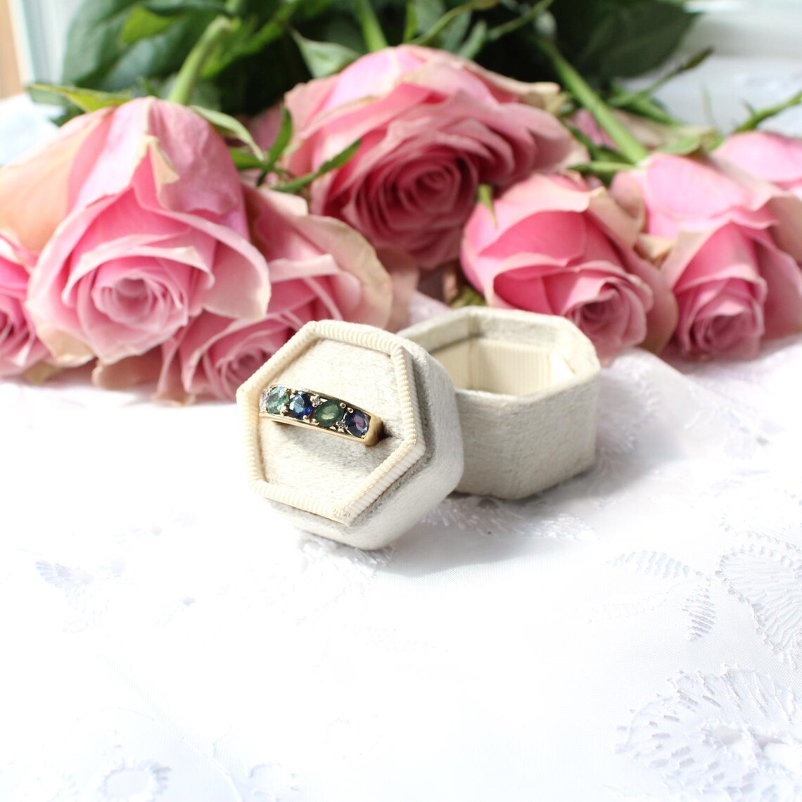 9ct Multi Sapphire & Diamond Ring Size 6.75/ UK N