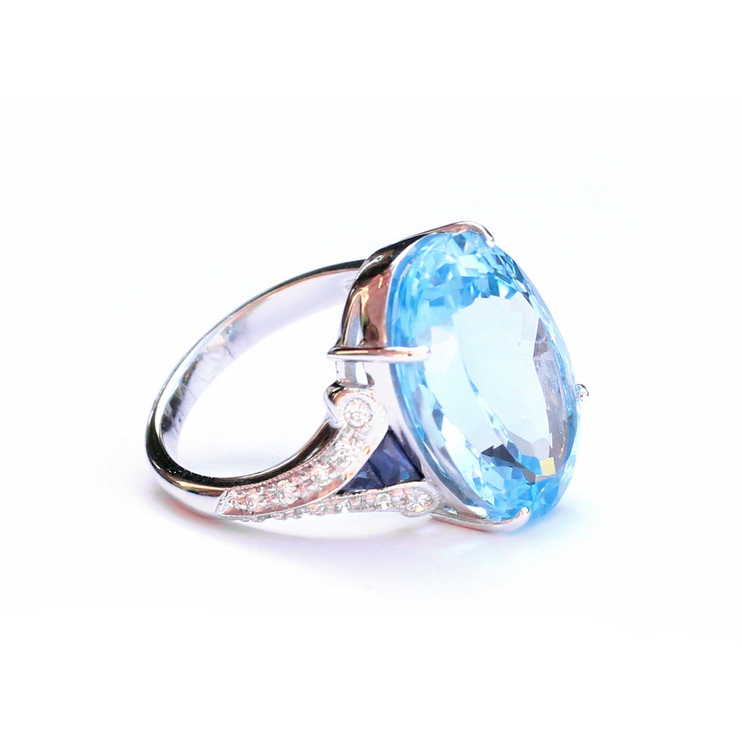 9ct White Gold Topaz Sapphire & Diamond Cocktail Ring