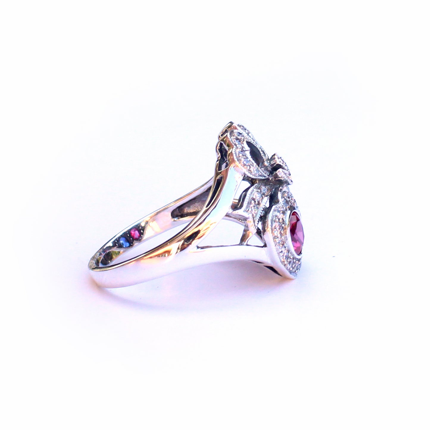 Sterling Silver Victorian Style Sapphire & Ruby Sweetheart Ring