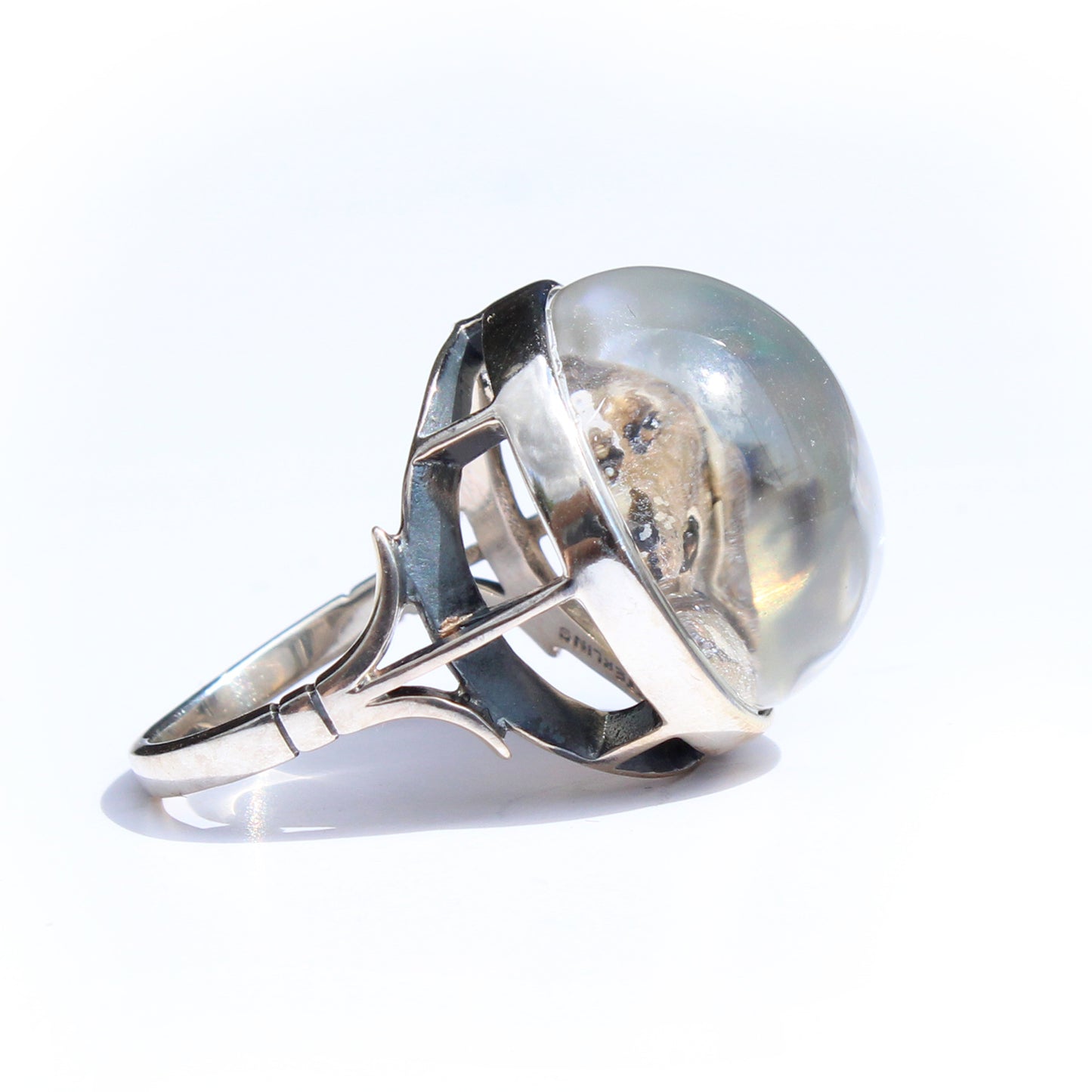 Vintage Sterling Silver Essex Crystal Ring with Spaniel Dog