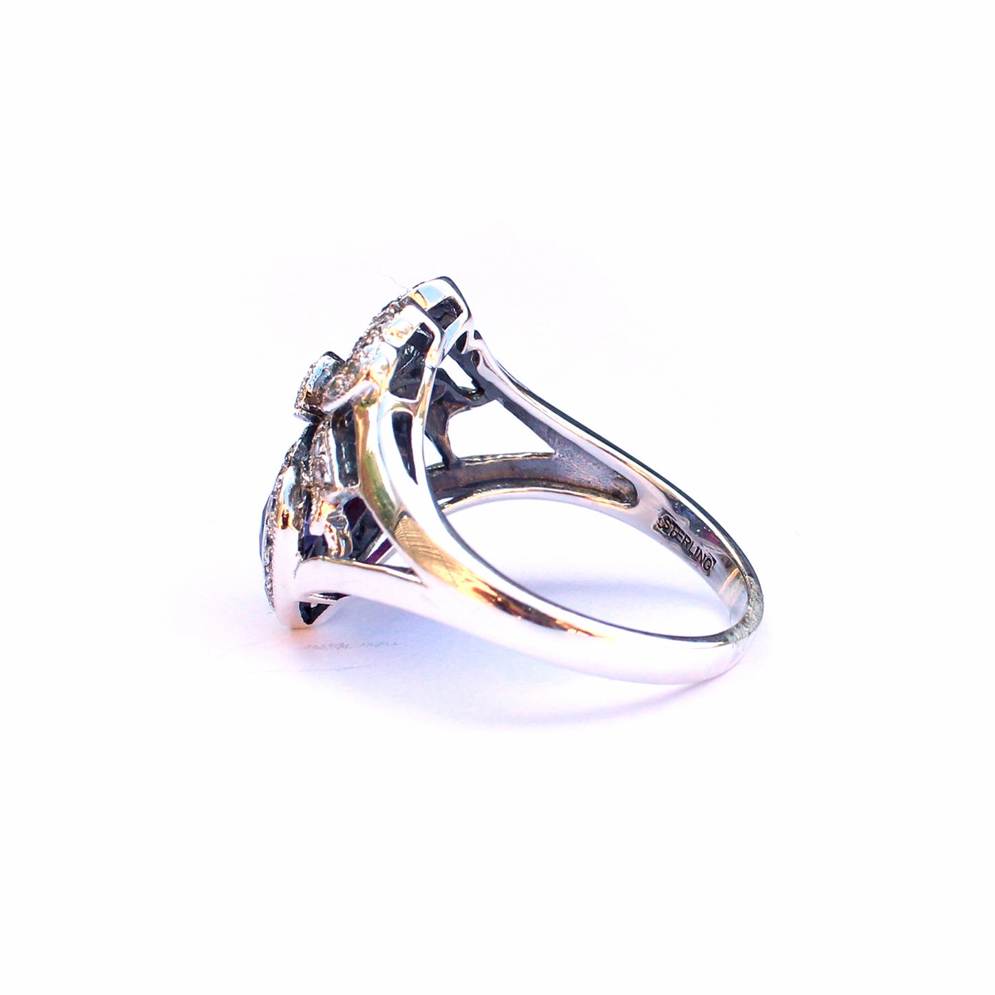 Sterling Silver Victorian Style Sapphire & Ruby Sweetheart Ring