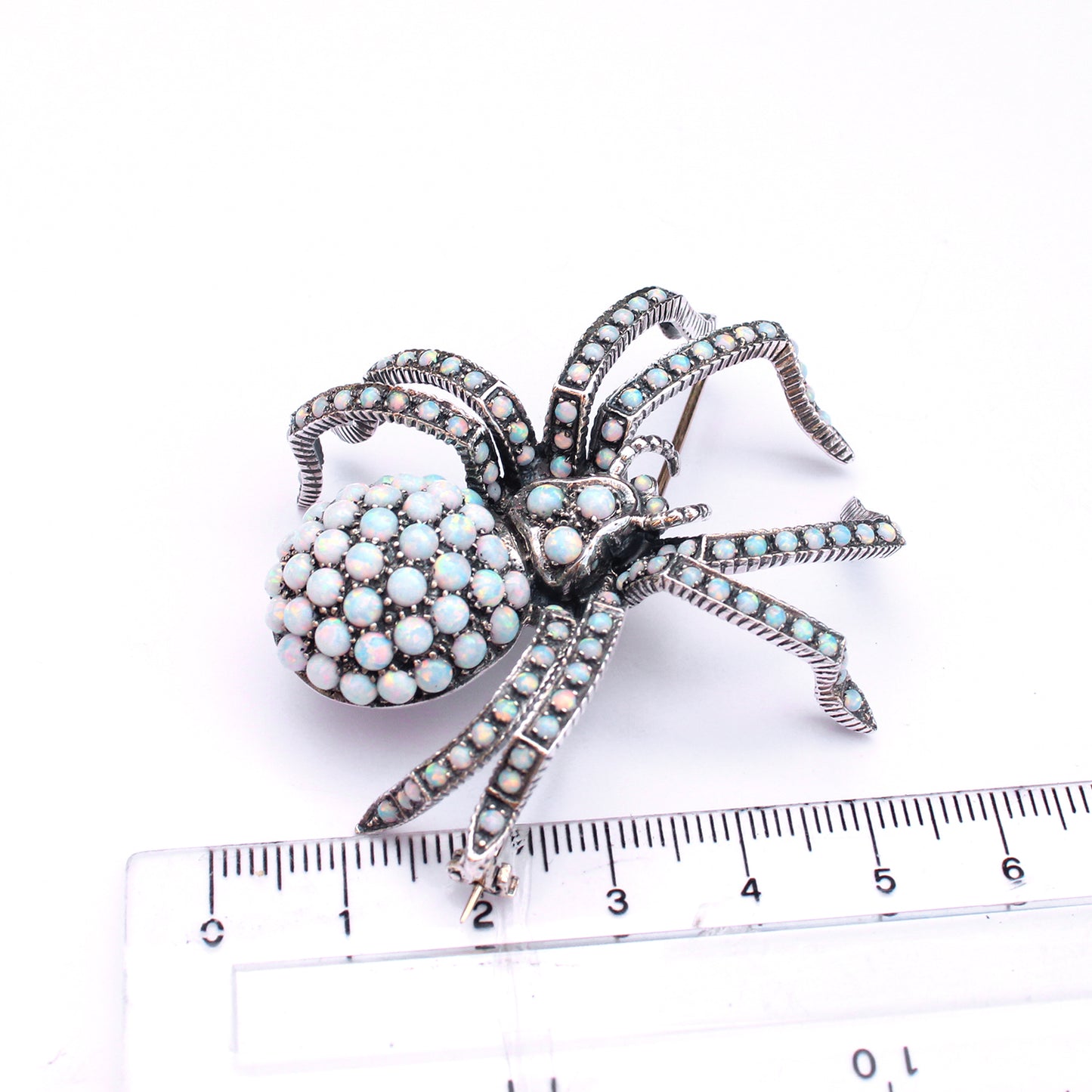 Large Sterling Silver Opal Spider Brooch