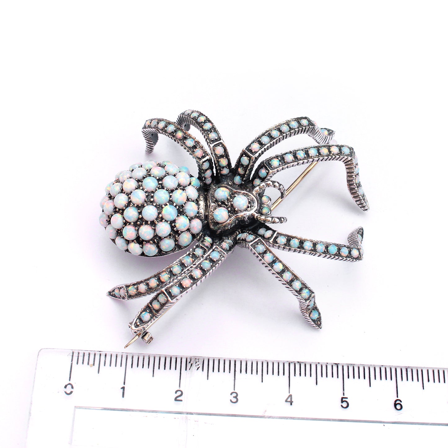 Large Sterling Silver Opal Spider Brooch