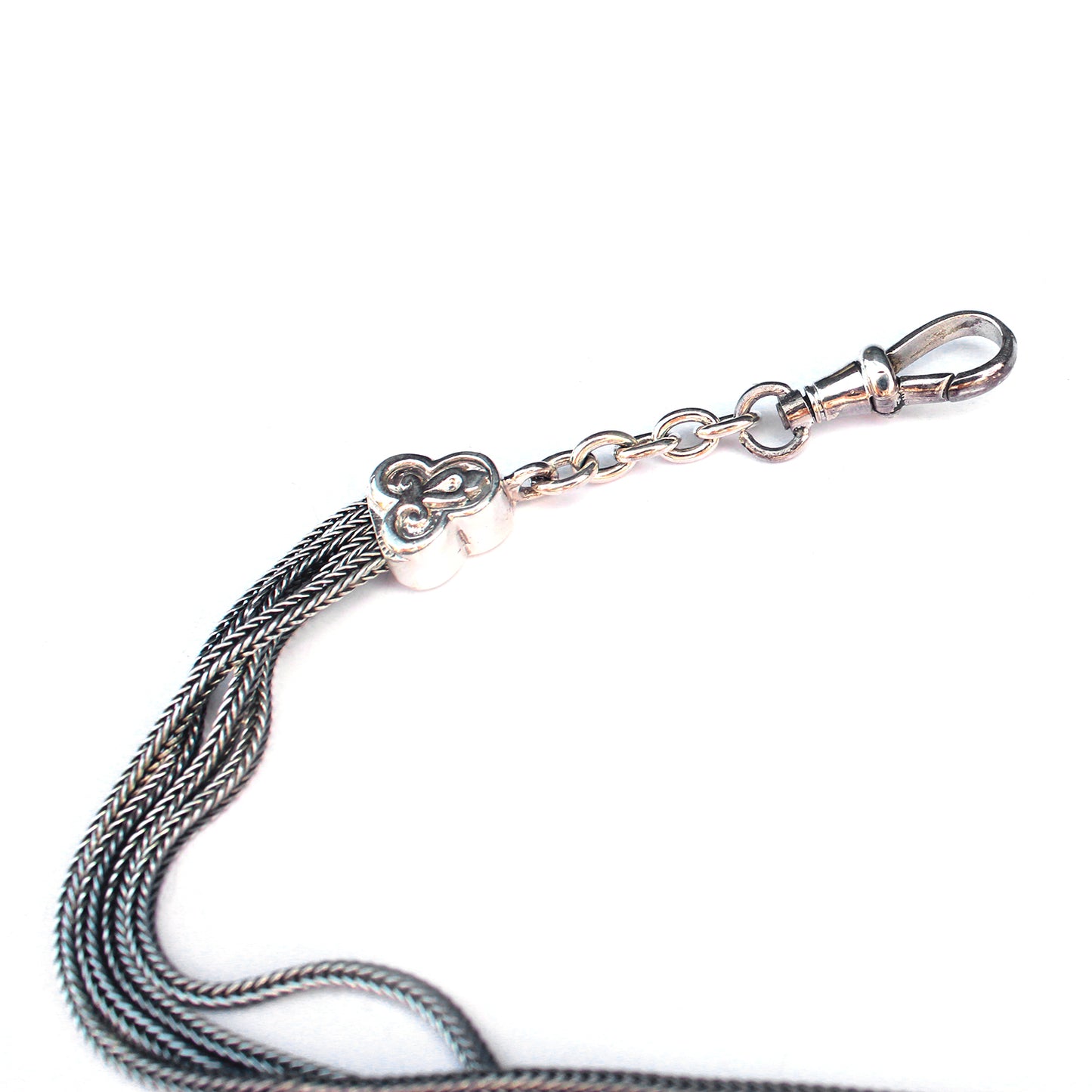 Vintage Sterling Silver Horse Albert Chain Pocket Watch Fob with Tassel & Dog Clip