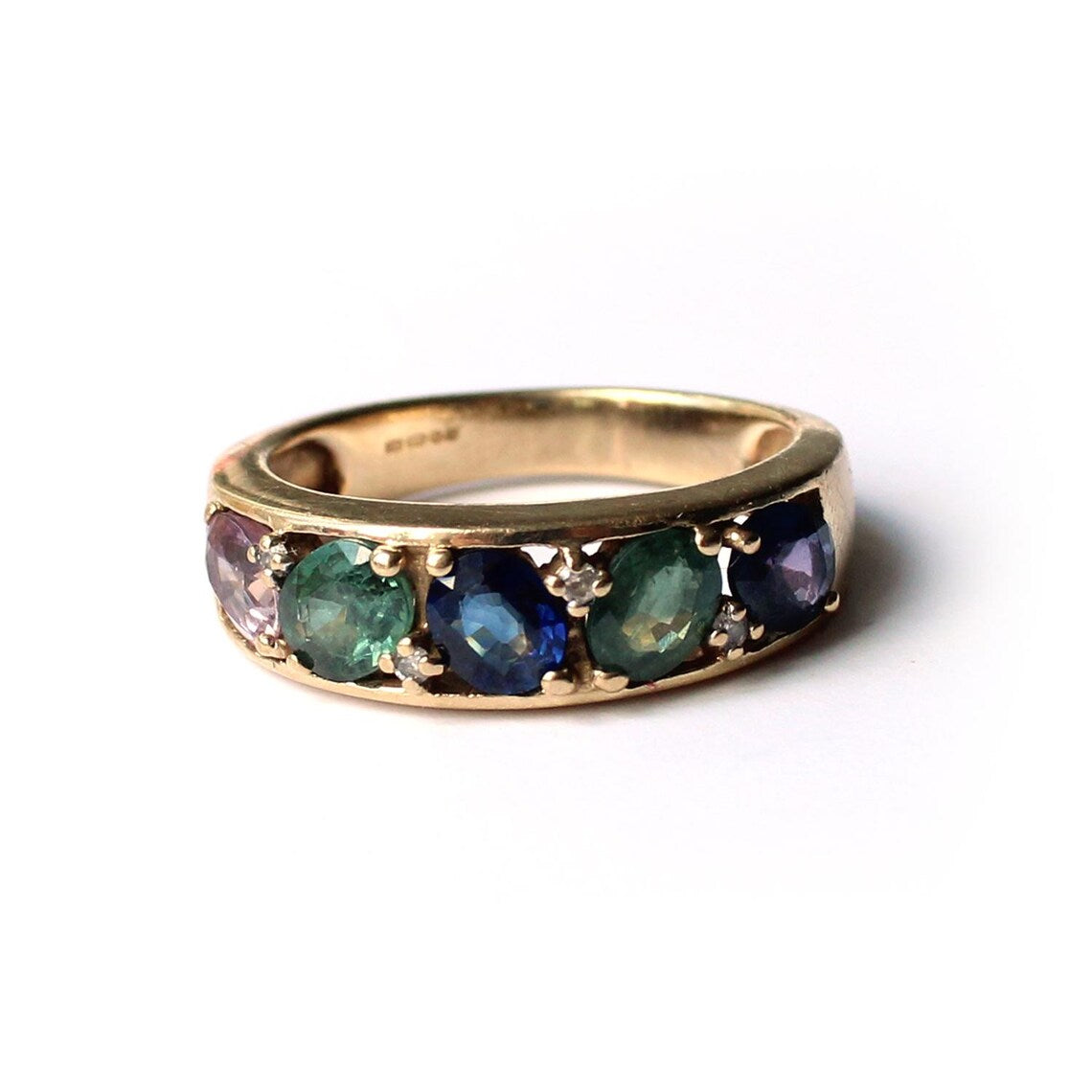 9ct Multi Sapphire & Diamond Ring Size 6.75/ UK N