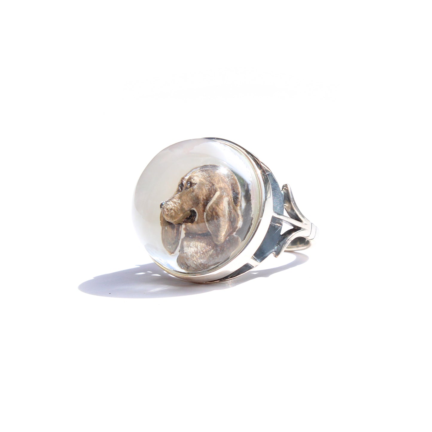 Vintage Sterling Silver Essex Crystal Ring with Spaniel Dog