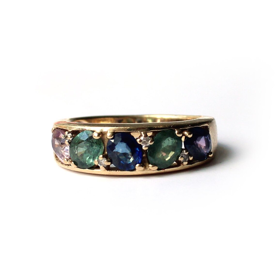 9ct Multi Sapphire & Diamond Ring Size 6.75/ UK N