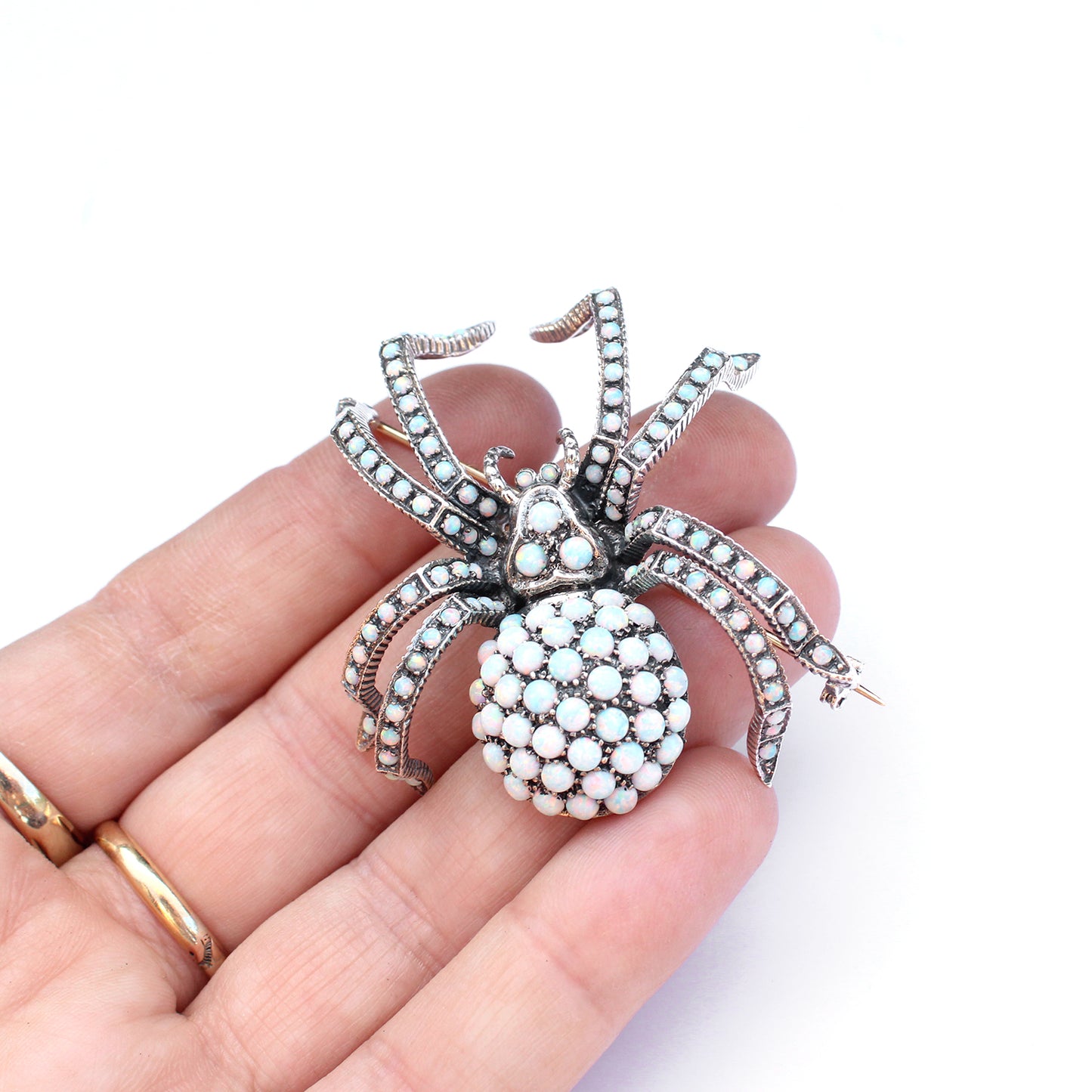 Large Sterling Silver Opal Spider Brooch