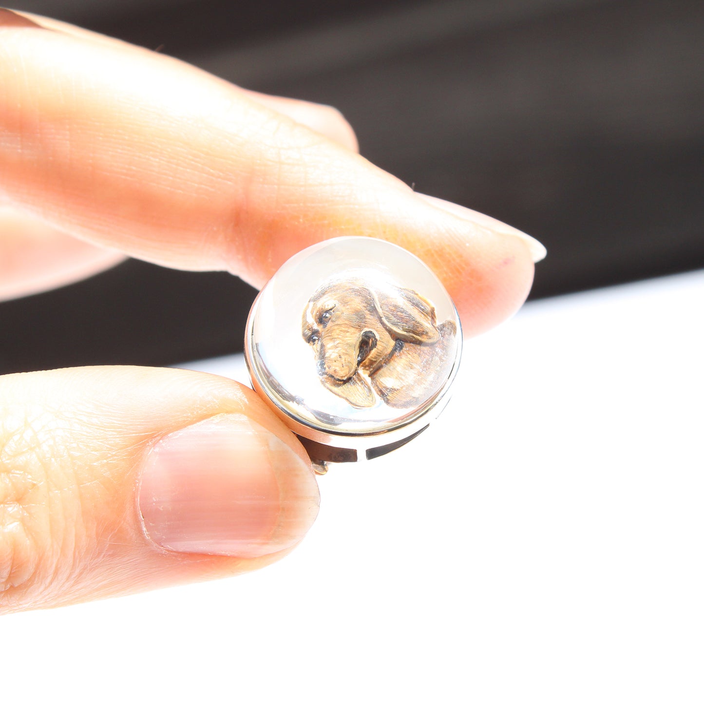 Vintage Sterling Silver Essex Crystal Ring with Spaniel Dog
