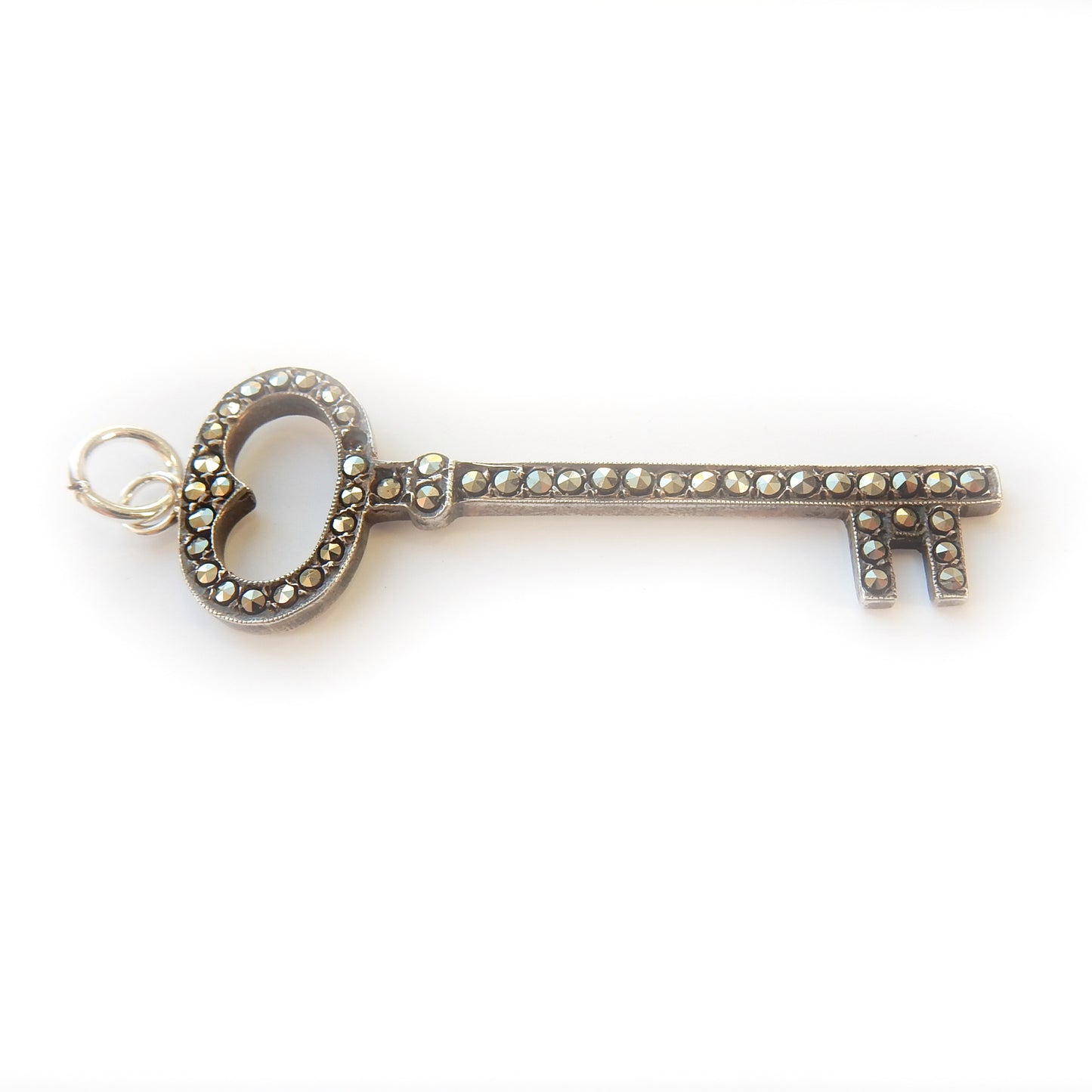 Antique Sterling Silver Marcasite Key Pendant