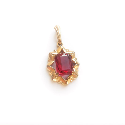 Vintage Rolled Gold Ruby Glass Pendant