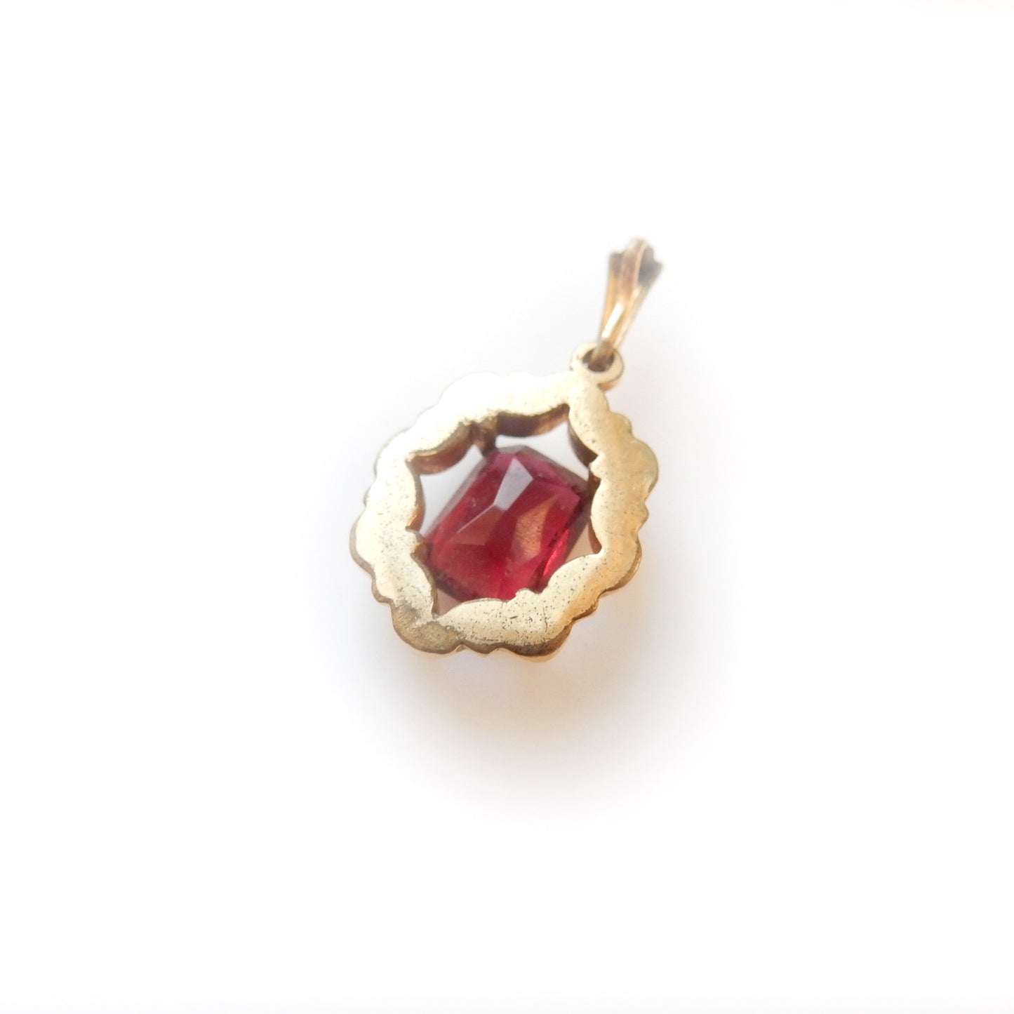 Vintage Rolled Gold Ruby Glass Pendant