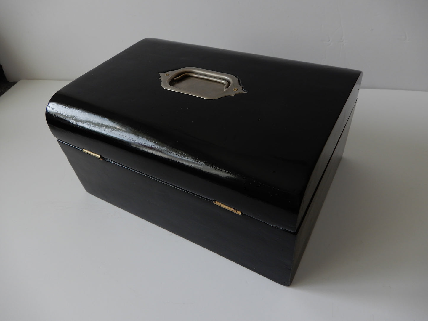 Antique Ebony Inlaid Brass Multi Ring Jewellery Box with Lock & Key