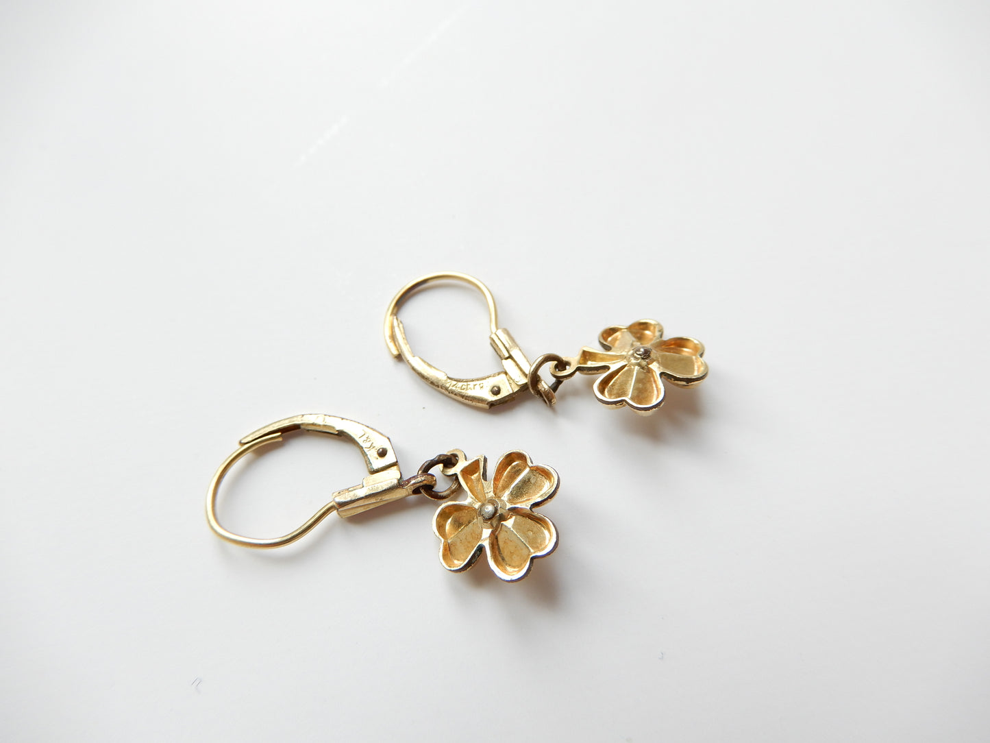 Vintage 14ct Rolled Gold Three Leaf Clover Earrings K&L