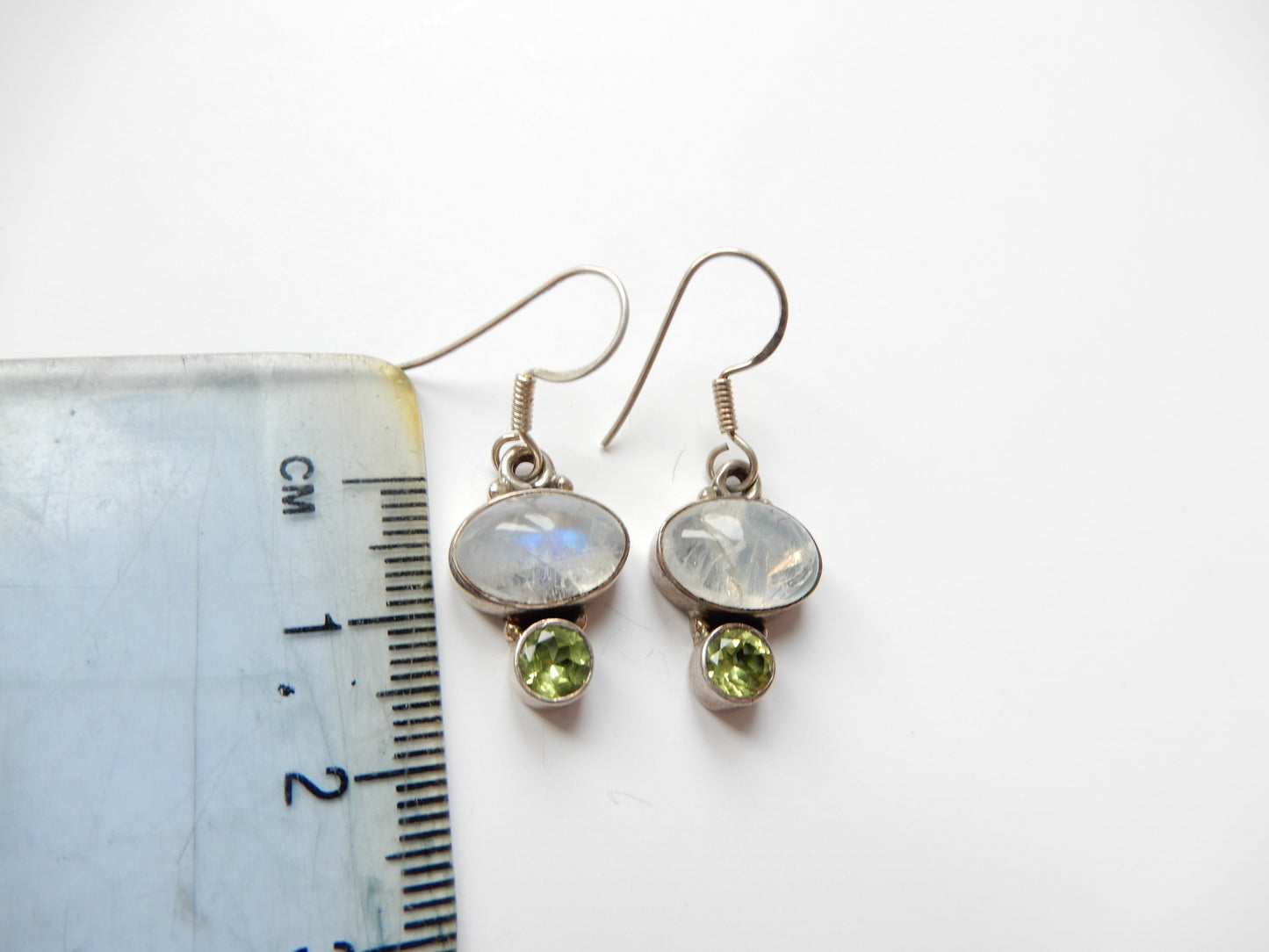 Vintage Sterling Silver Peridot & Moonstone Earrings