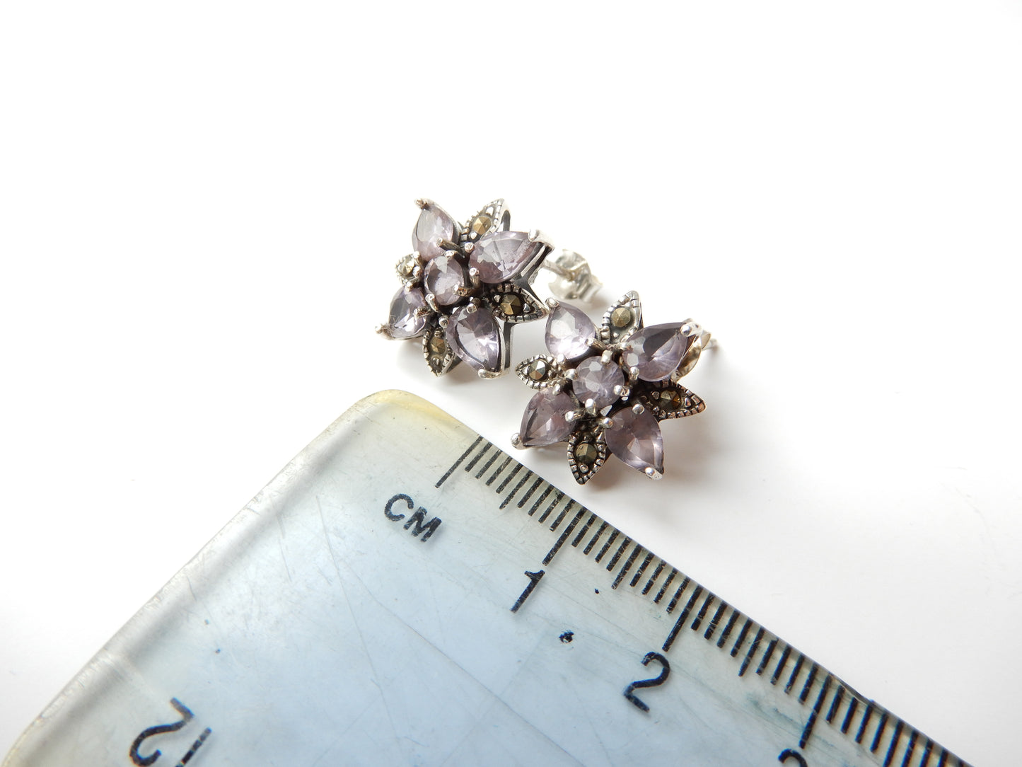 Vintage Sterling Silver Amethyst Cluster Earrings