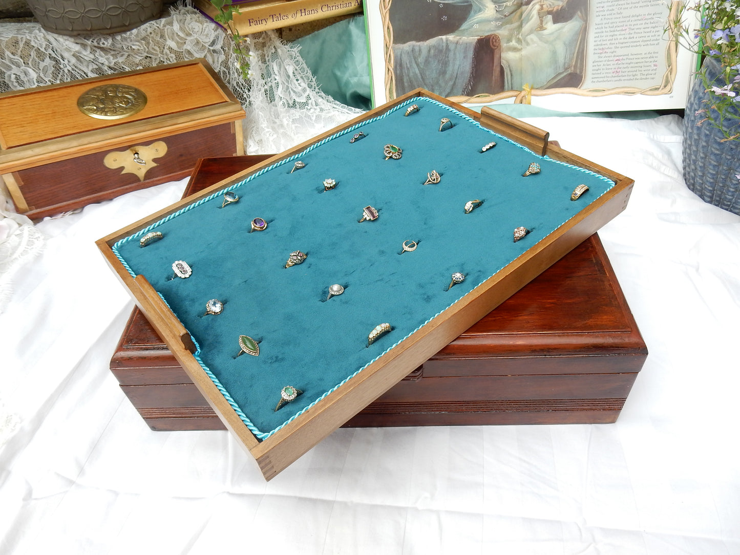 Antique Wooden Multi Ring Jewellery Box