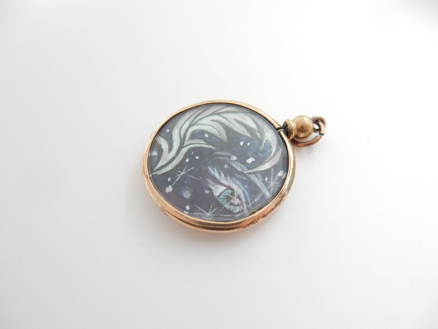 "Snow Queen" Antique Locket depicting Painted Portrait of a Night Sky with an Eye