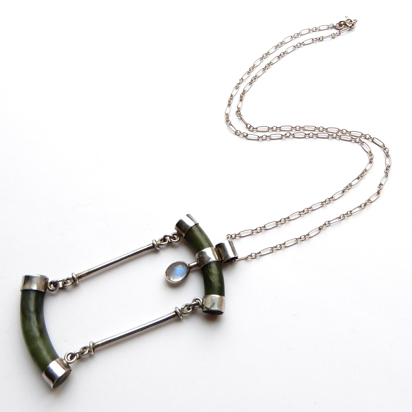 Bespoke Vintage Sterling Silver Moonstone Jade Necklace