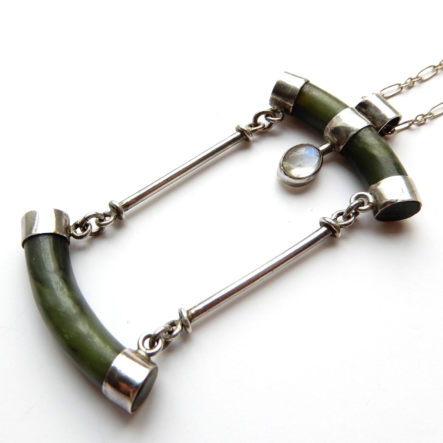 Bespoke Vintage Sterling Silver Moonstone Jade Necklace