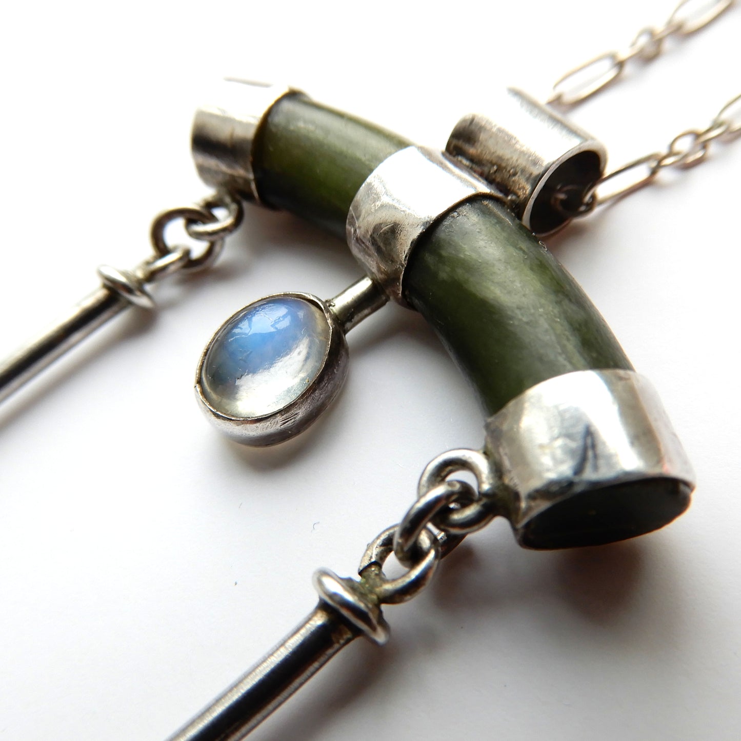 Bespoke Vintage Sterling Silver Moonstone Jade Necklace