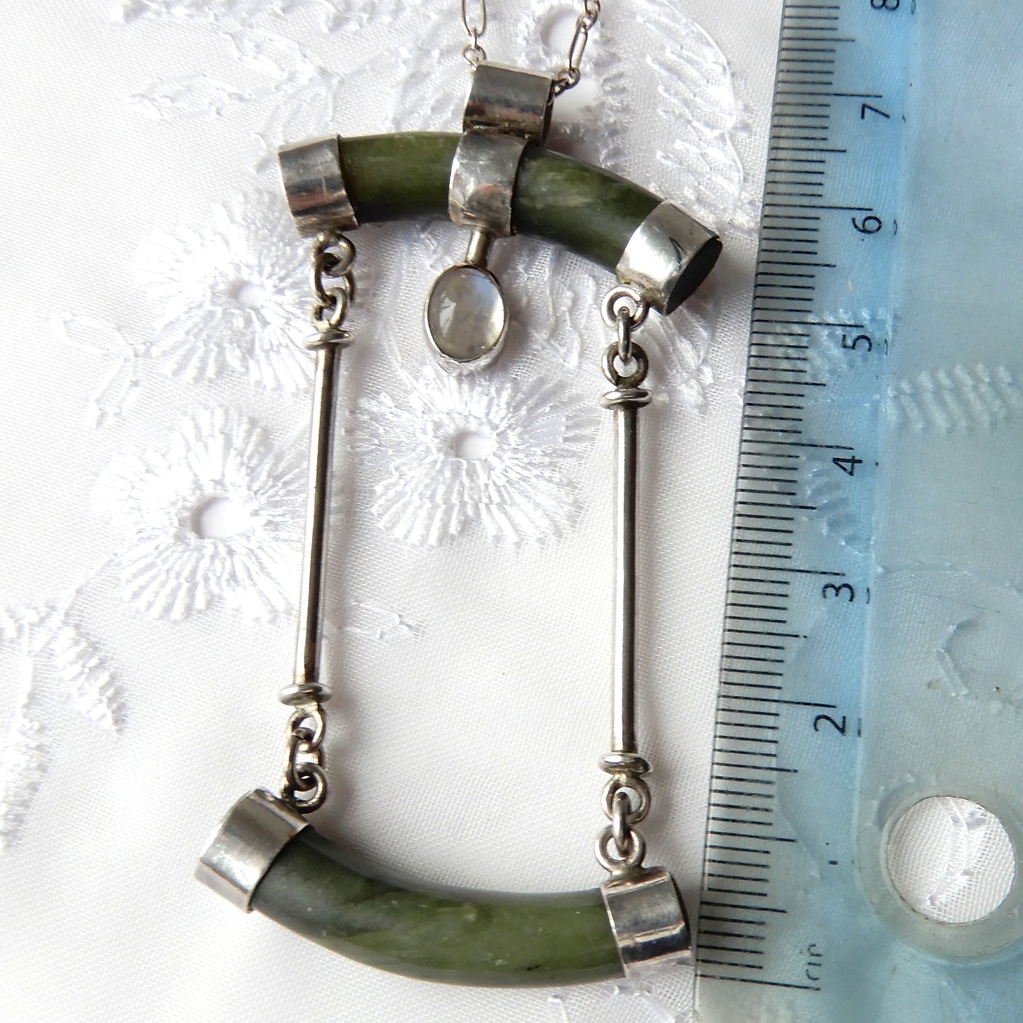 Bespoke Vintage Sterling Silver Moonstone Jade Necklace