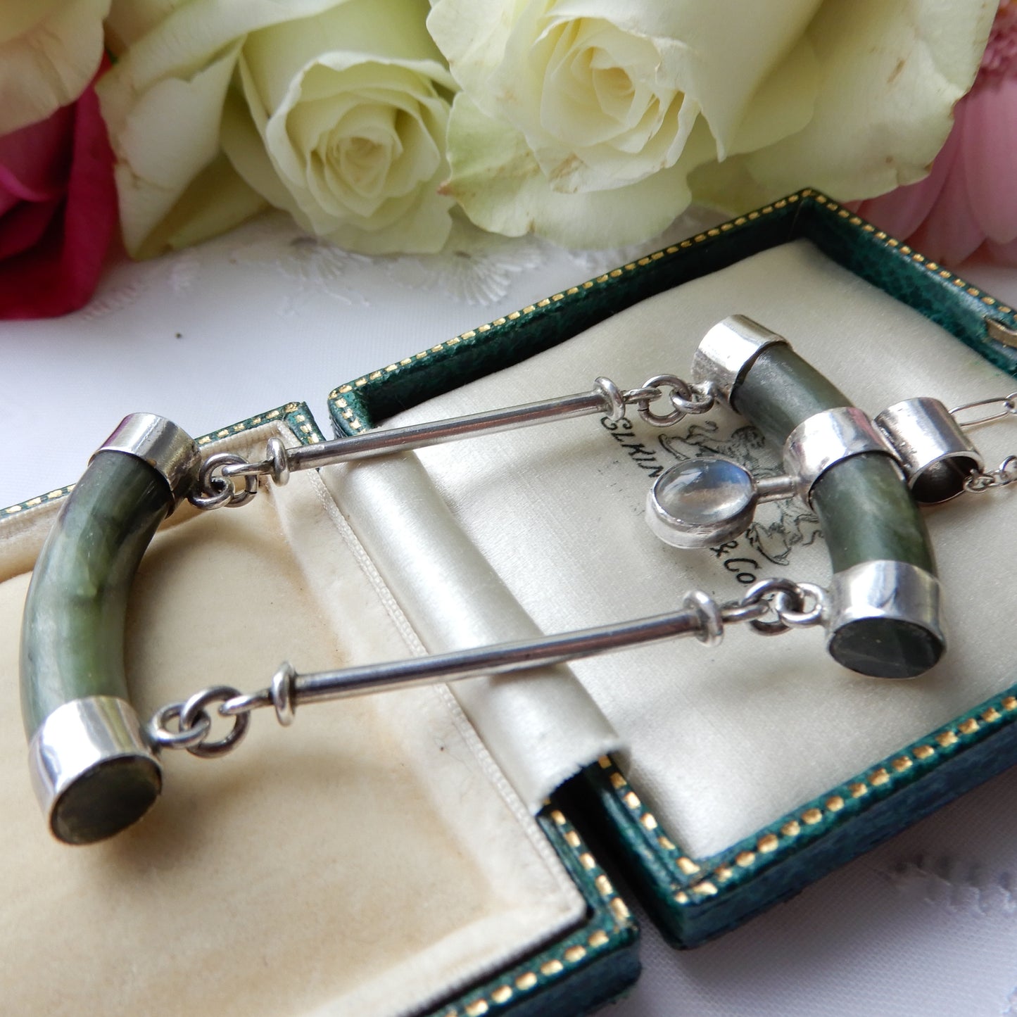 Bespoke Vintage Sterling Silver Moonstone Jade Necklace