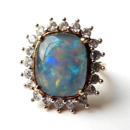 Vintage Solid Silver Vermeil Opal Doublet Ring