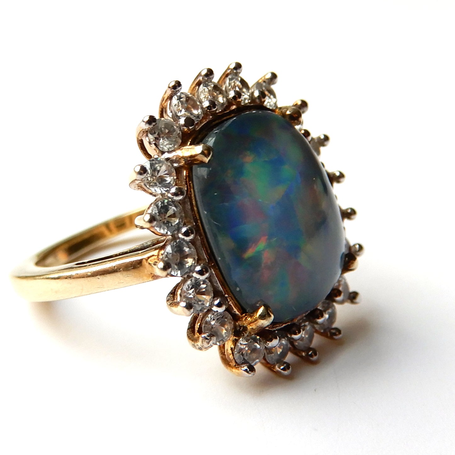 Vintage Solid Silver Vermeil Opal Doublet Ring