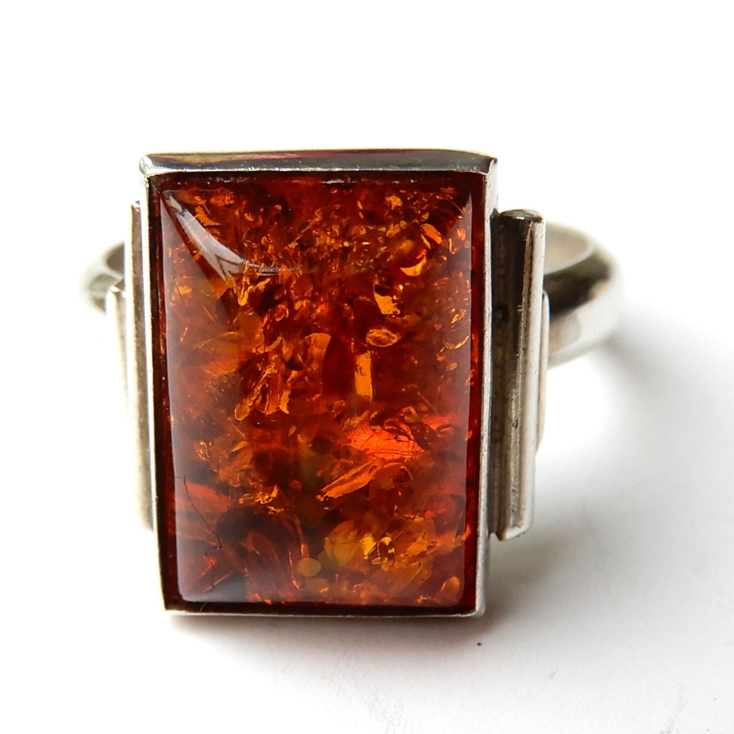 Vintage Sterling Silver Amber Ring