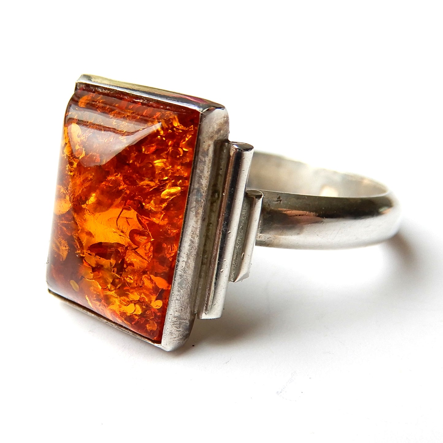 Vintage Sterling Silver Amber Ring
