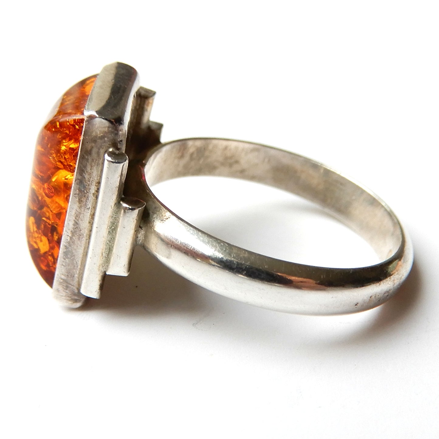 Vintage Sterling Silver Amber Ring