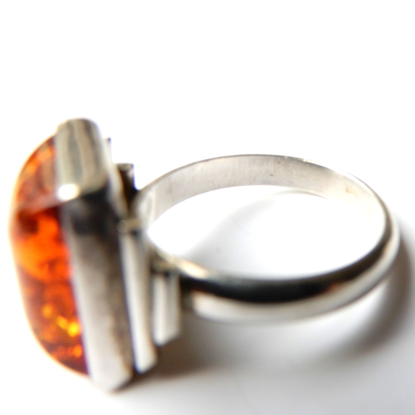 Vintage Sterling Silver Amber Ring