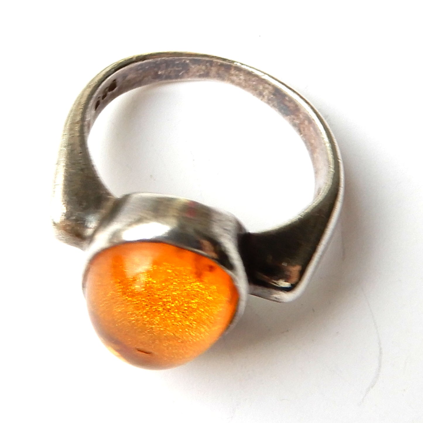 Vintage Sterling Silver Amber Cabochon Ring