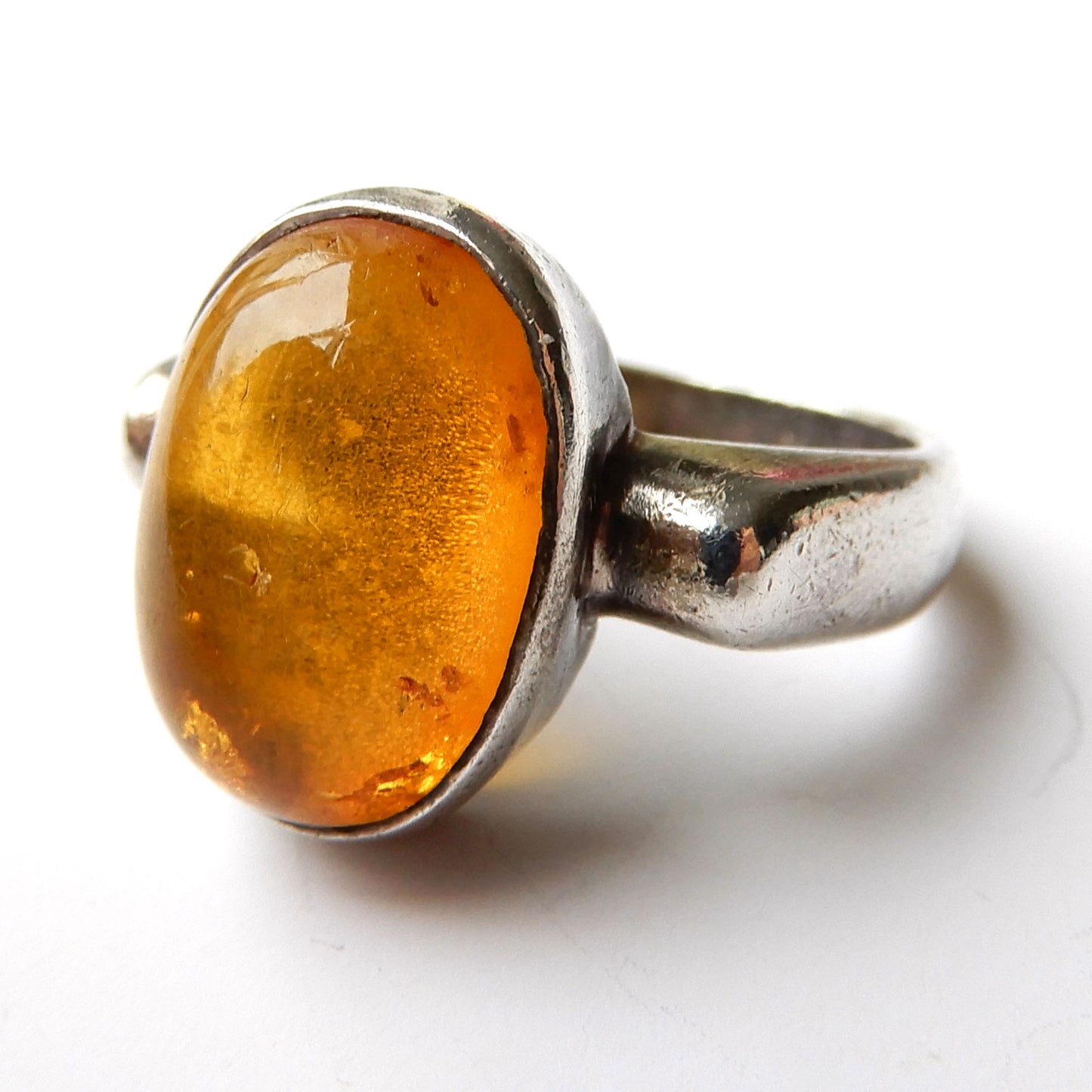 Vintage Sterling Silver Amber Cabochon Ring